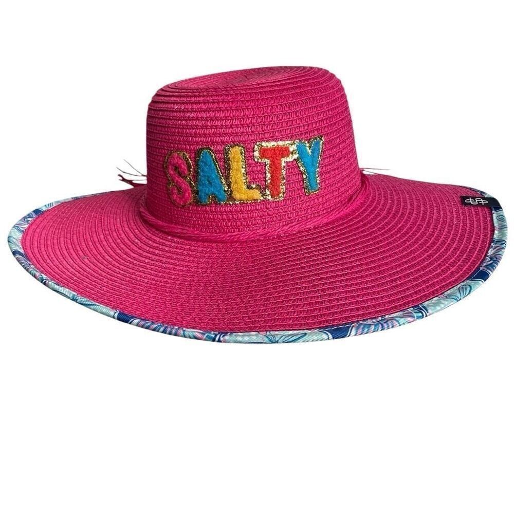 Simply Southern Womens Preppy Straw Hat O/S Salty Pink Beach Vacation Wide Brim